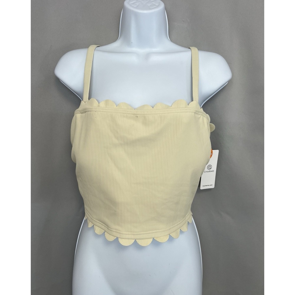 Charmo brand scalloped ribbed crop top in‎ a light yellow color Sz Large New